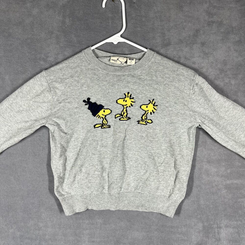 Peanuts by Schulz Sweater Unisex Kids 7 Gray Knitted Woodstock Bird Crew Neck